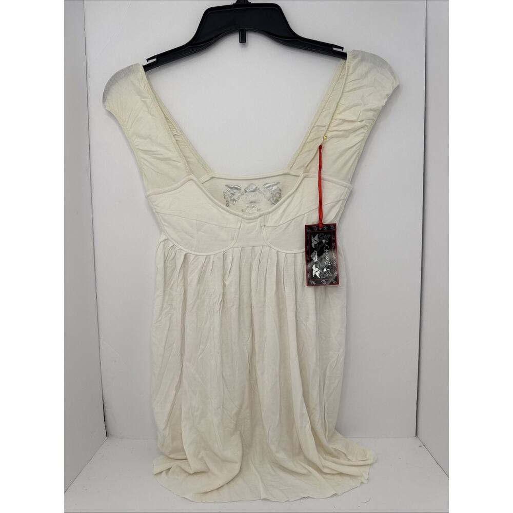 Poof Cream Babydoll Top Womens Small Empire Waist Sleeveless NWT